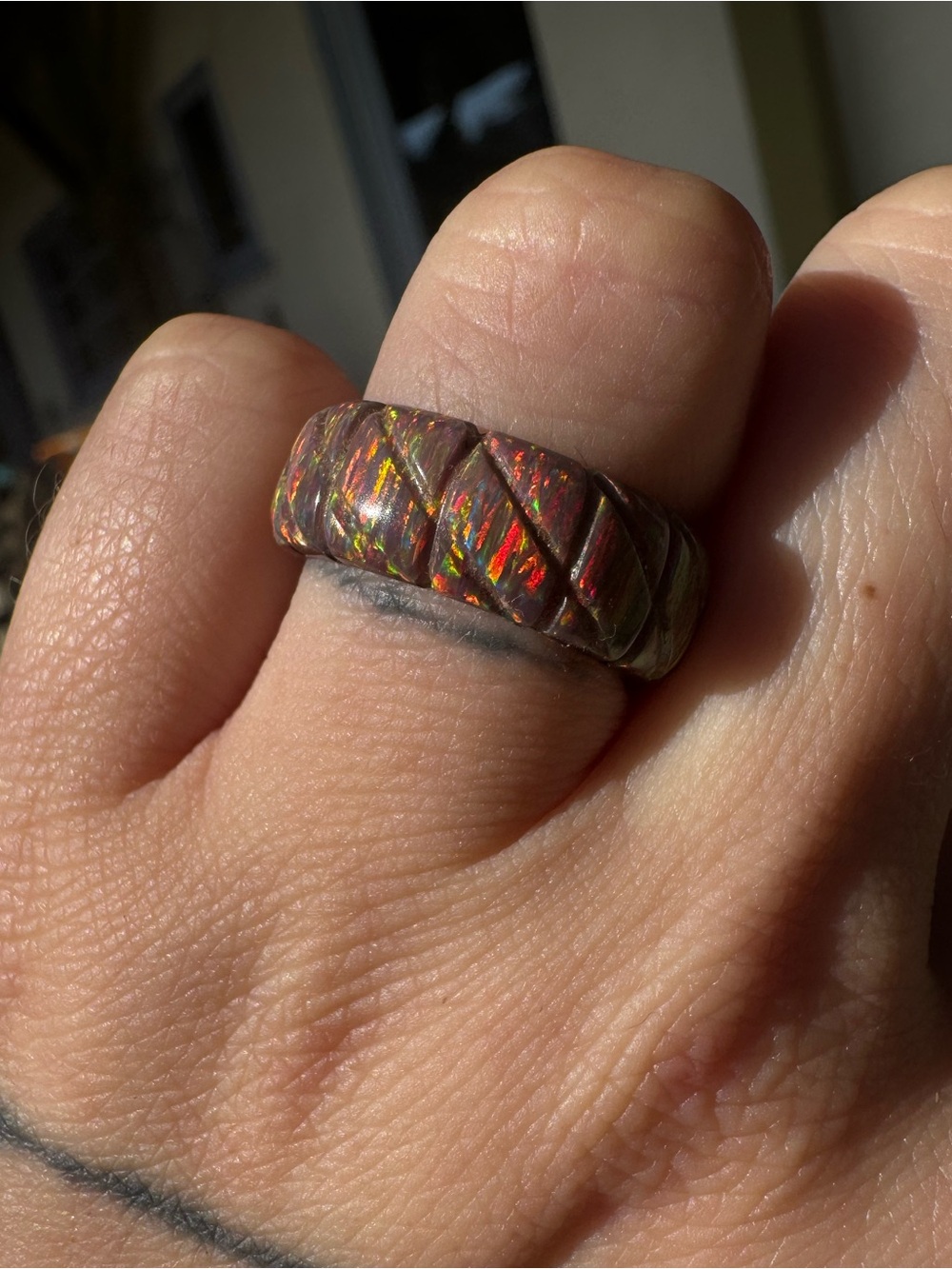 Iridescent Red/Orange Ethiopian Fire Opal Ring - Picture 5 of 8